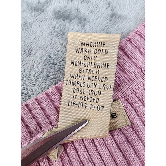 Vintage 90s Apostrophe Sleeveless Pullover Sweater Size L Pink Stretch Rib Knit - Picture 4 of 7